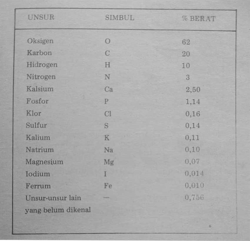 jenis jenis unsur dan kadar protoplasma