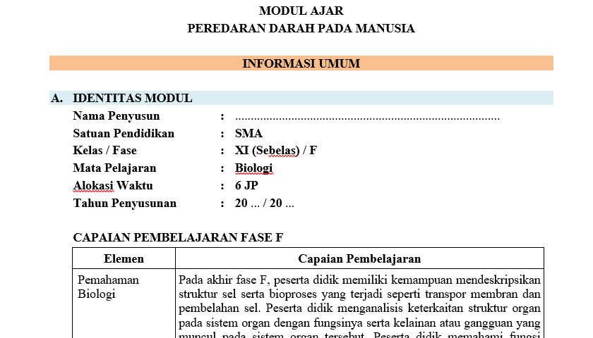 Download Modul Ajar Biologi Kelas XI Sistem Sirkulasi pada Manusia