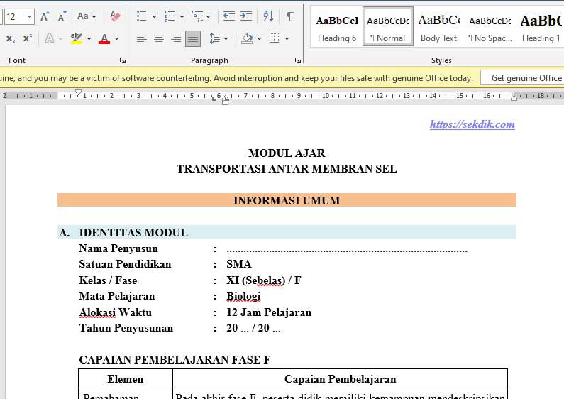 Download Modul Ajar Biologi Kelas XI membran sel