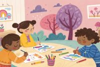 ilustrasi anak mewarnai dengan Kombinasi Warna yang Unik