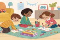 ilustrasi anak sedang mewarnai gambar